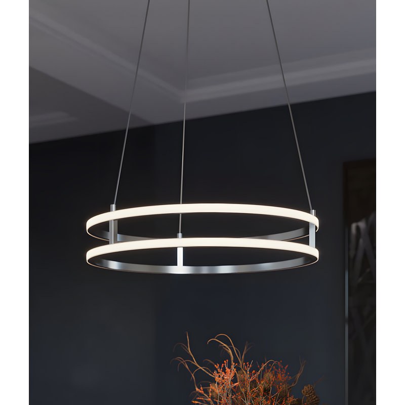 Luminaire suspendu unique à 2 lumières DEL Lanyjah, Noir, H 7 po x l 24 po x P 24 po
