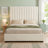 Modern Channel Tufted Velvet Upholstered Platform Bed with Extra-Tall Headboard and Storage Drawers, Queen, Cream -523874757-523874756