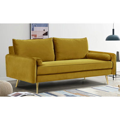 Mid-Century Velvet Sofa,Nailhead Upholstered Couch with Golden Metal Legs,Modern Large Sofa for Living Room,Just Sofa