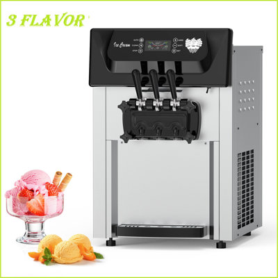 2200w 3 Flavour Soft Serve Ice Cream Machine - 5.3-7.4 Gal/hr, Lcd Touch Screen, Automatic Cleaning, High Productivity For Home Snack Bar & Restaurants