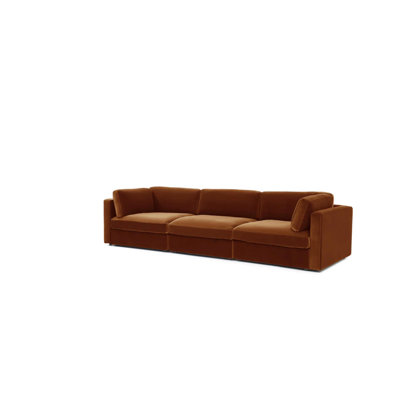 The Almond Wind Halo 3 Seater Sofa | Premium Boucle Upholstery in Rust & Fawn with Vegan Leather Accents | Modern longwood Luxury Sofa with Versatile Design | Easy-Clean Durable Fabric | Comfortable Seating for Living Room, Family & Guests.