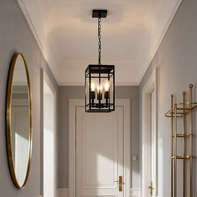 Luminaire suspendu d'extérieur 3 lumières avec chaîne réglable, lanterne suspendue linéaire noir mat pour porche, entrée, patio, jardin, extérieur