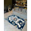 Tapis décoratif moderne à motif tigré blanc et fleurs sur fond bleu marine à motif tissé de la collection Tokyo-1045240596