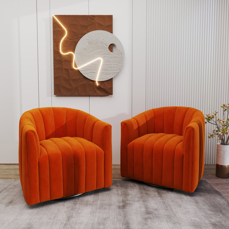 Annelotte Velvet Swivel Barrel Chair, Orange