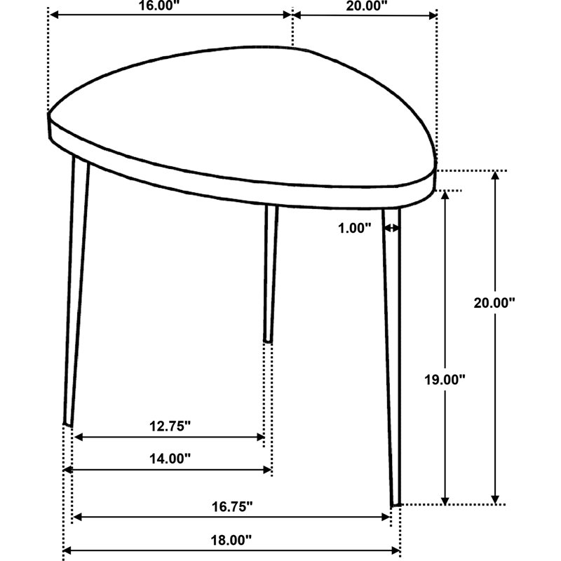 Table basse et de bout triangulaire 2 pièces en noir, avec des pieds en fer évasé en bois de manguier pour les décors de salon noirs, finition lisse,