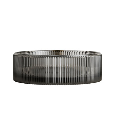 Lavabo de salle de bain rond 14 po en verre cristal noir transparent, aspect artistique pour les comptoirs, processus de nettoyage simple, éclaboussures d'eau - fonction, robinet et bouchon de drain 13,77 x 4,62 po