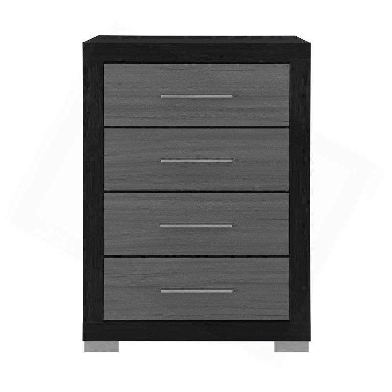 Commode verticale avec panneaux rayés et poignées minimalistes