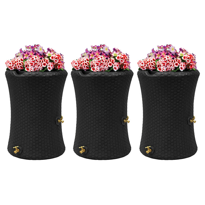 Good Ideas Impressions 50 Gal Nantucket Rain Barrel Planter, Black (3 Pack)