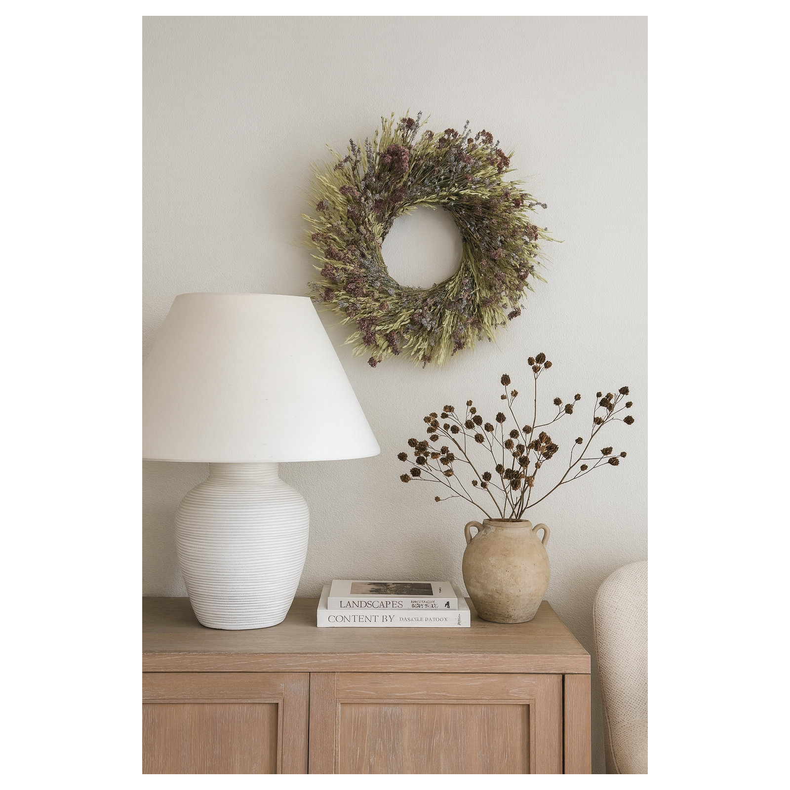 Dried Lavender and Avena Spring Wreath, 22" H x 22" W x 5" D