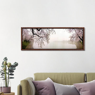 Cherry blossoms at the lakesideWashington DC, USA 1 Piece Floater Frame Panoramic Wall Art on Canvas