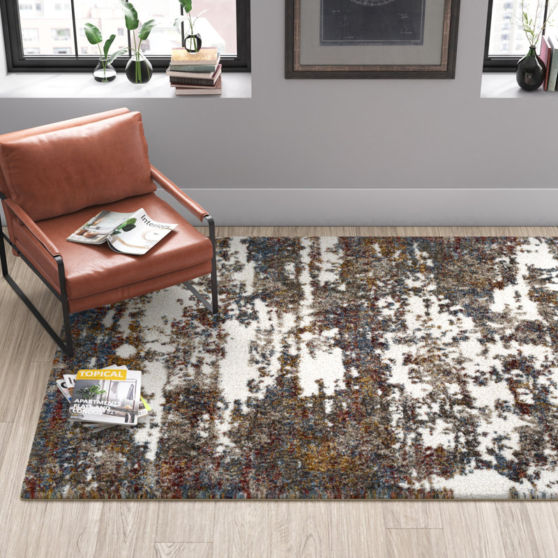 Tapis bleu marine / brun Maestas, Rectangle 6 pi 7 po x 9 pi, Brown/Red/Blue