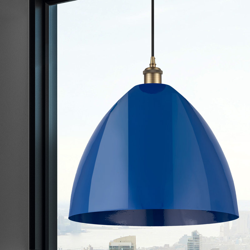 Luminaire suspendu conique 1 lumière, Bleu, gris