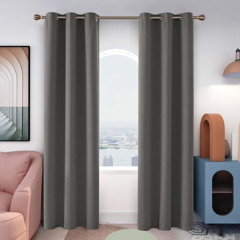 Thermal Insulated Room Darkening Grommet Curtain Panels (Set of 4), Light Gray, 42" W x 95" L