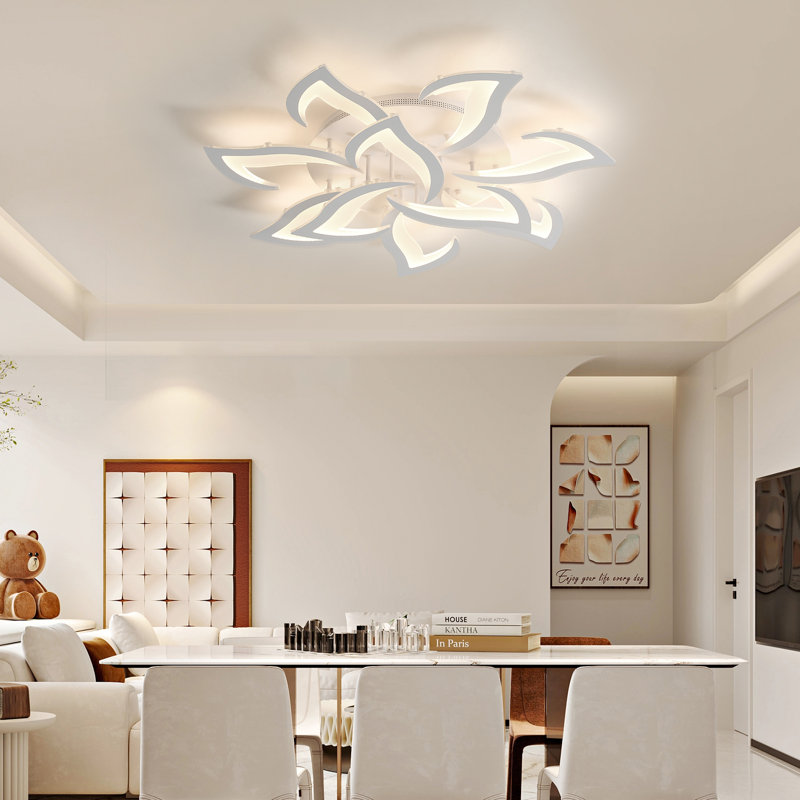 10-Light Dimmable Led Modern Ceiling Lamp With Remote Control, White