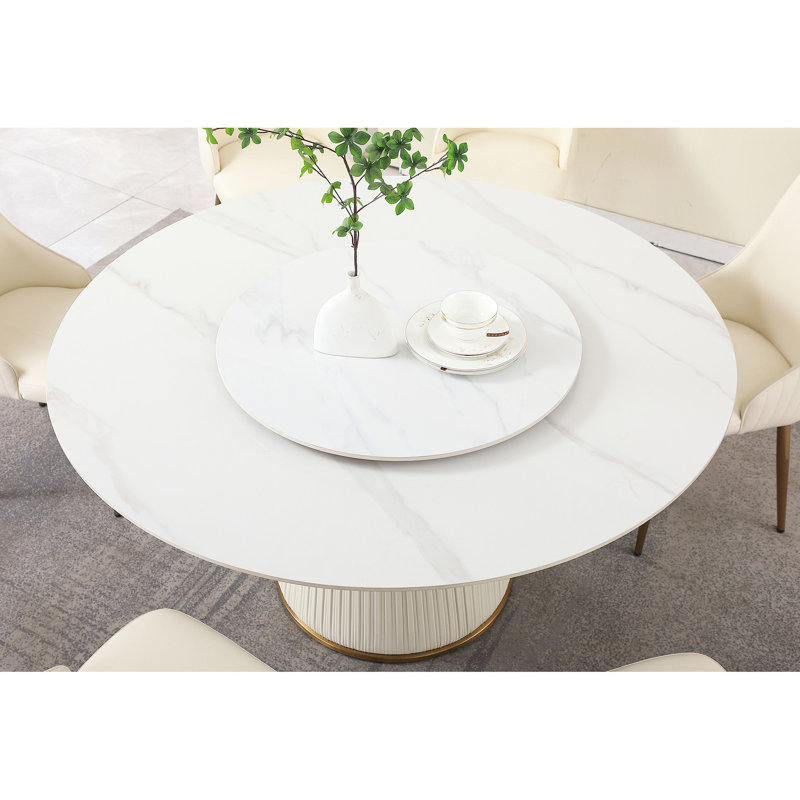 Table de salle à manger 31,5 po ronde en pierre frittée pour 8 personnes