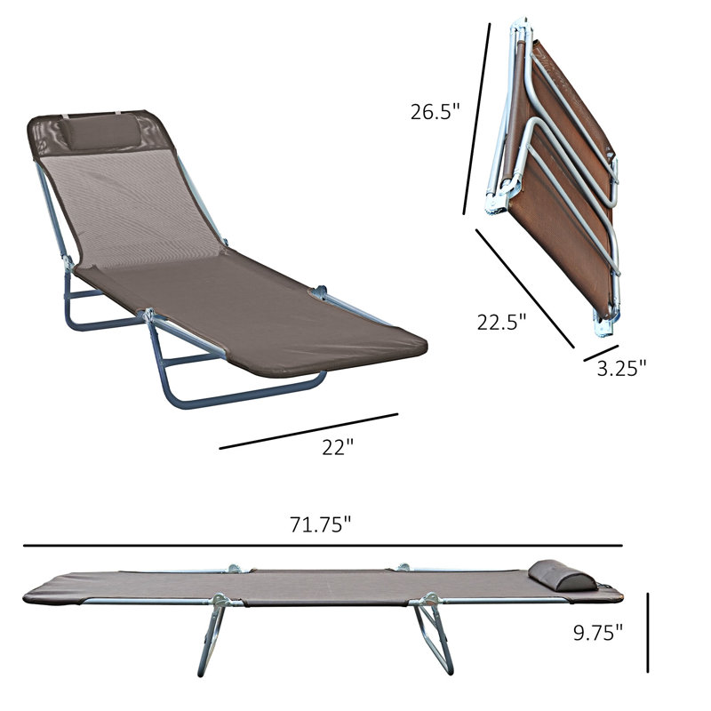 Outdoor Folding Chaise Lounge Chair Tanning Chair With Reclining Back, Brown