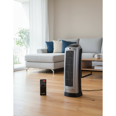 22.5-Inch 1500-Watt Silver Tower Heater, Compact Indoor Heater, Small Heater With Remote Control.