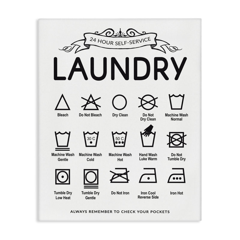 Symboles de lessive avec toile de banderole, design avec lettres et doublure, H 20 po x l 16 po