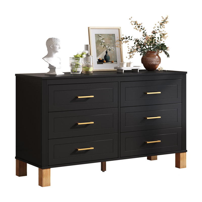 Commode double 6 tiroirs l 47 po, Noir