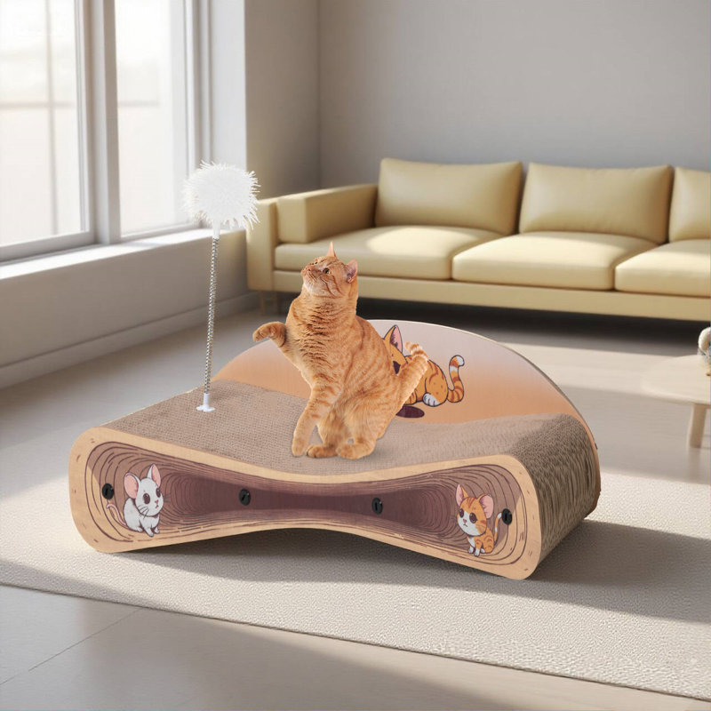 Lit à griffer réversible en carton 2-en-1 avec chaise à griffes et ressort, conception courbée pour chats d'intérieur