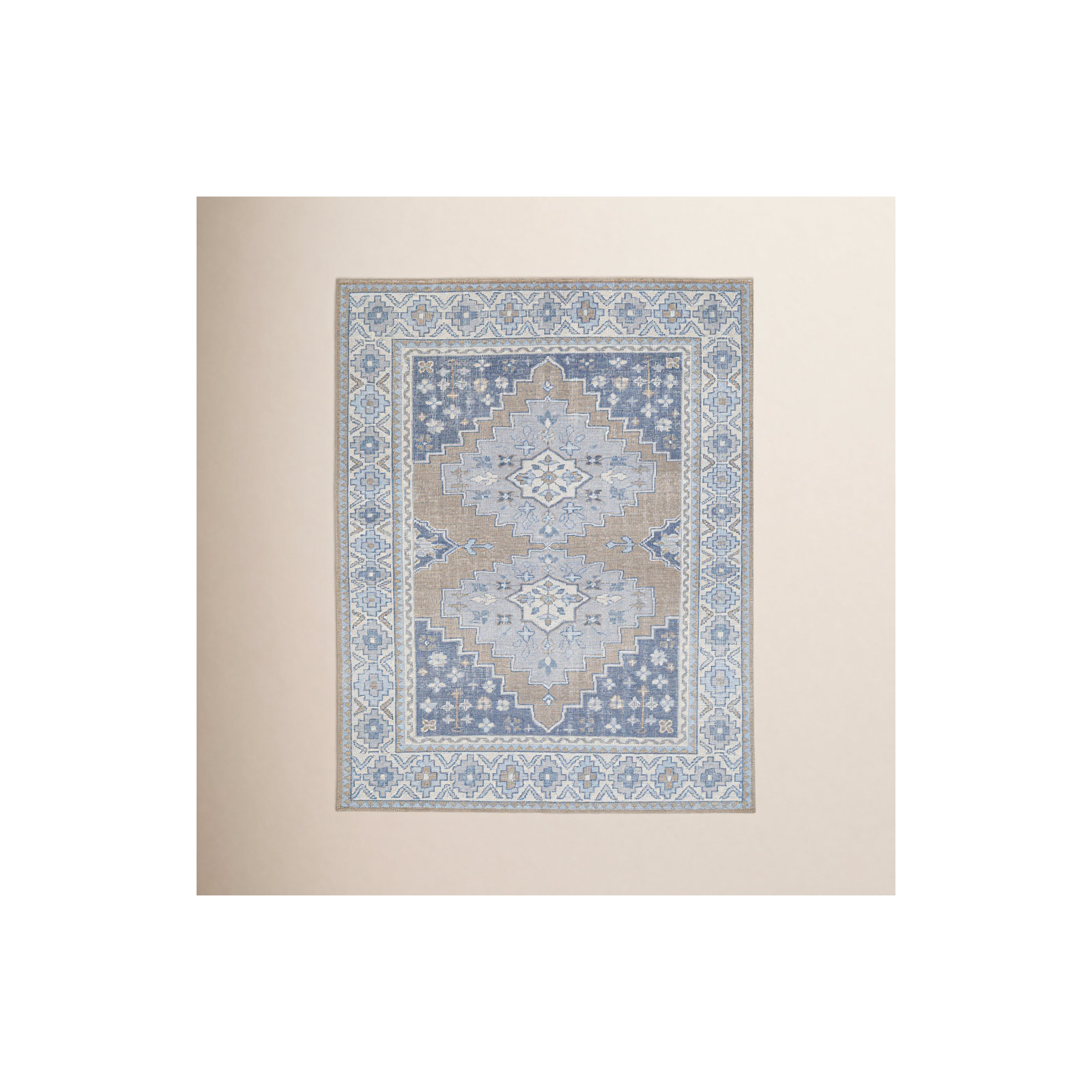 Distillery Handmade Beige/Blue Rug, Rectangle 7'6" x 9'6"
