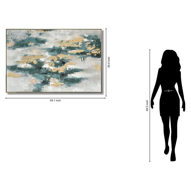 Art mural abstrait sur toile brume opulente - 39 po x 59 po - cadre doré champagne