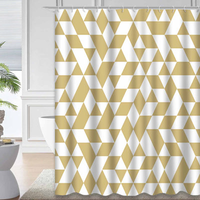 Golden Geometry Modern Triangle Design Waterproof Shower Curtain with 12 Hooks