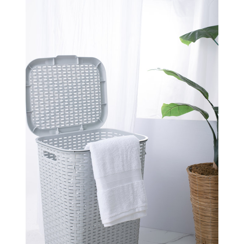 Plastic Laundry Hamper with Handles, Smoke White