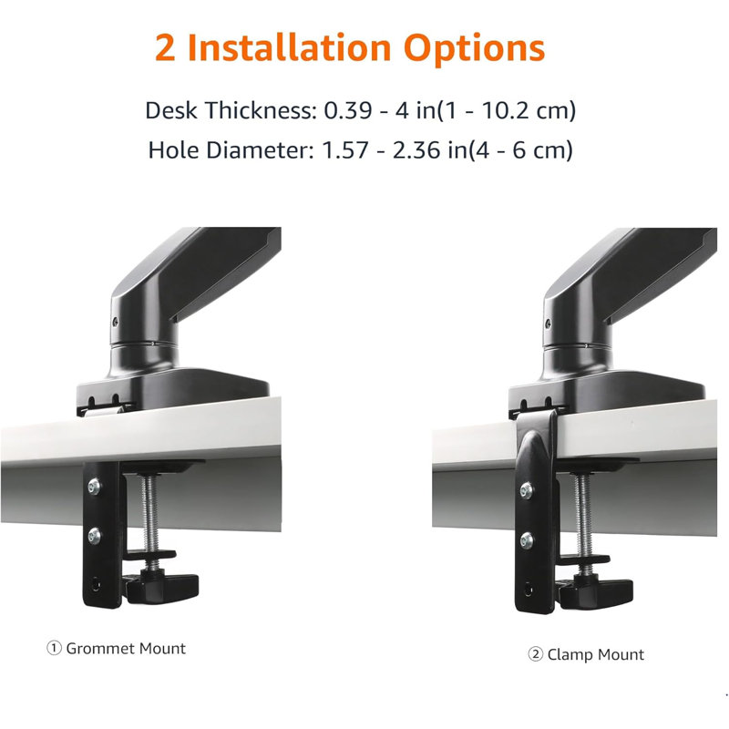 Basics Gas Spring Dual Computer Monitor Arm Mount, Adjustable, Holds Up To 27" Monitors, Black