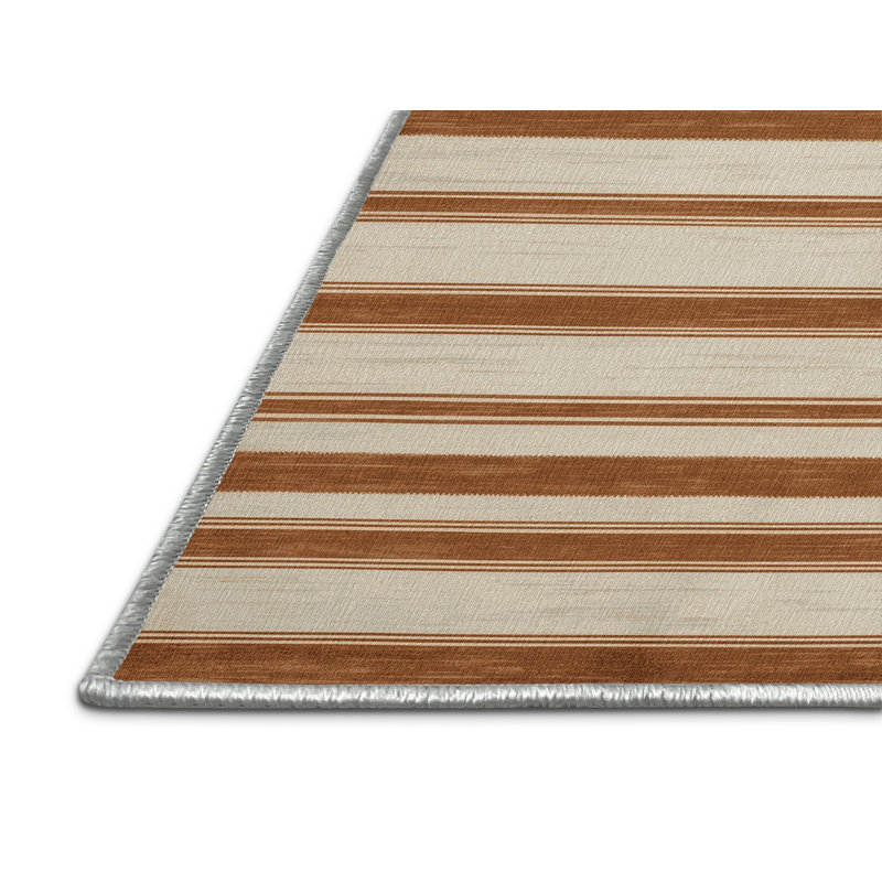 Tapis beige à rayures horizontales lavable à la machine, Rectangulaire 3 pi x 5 pi