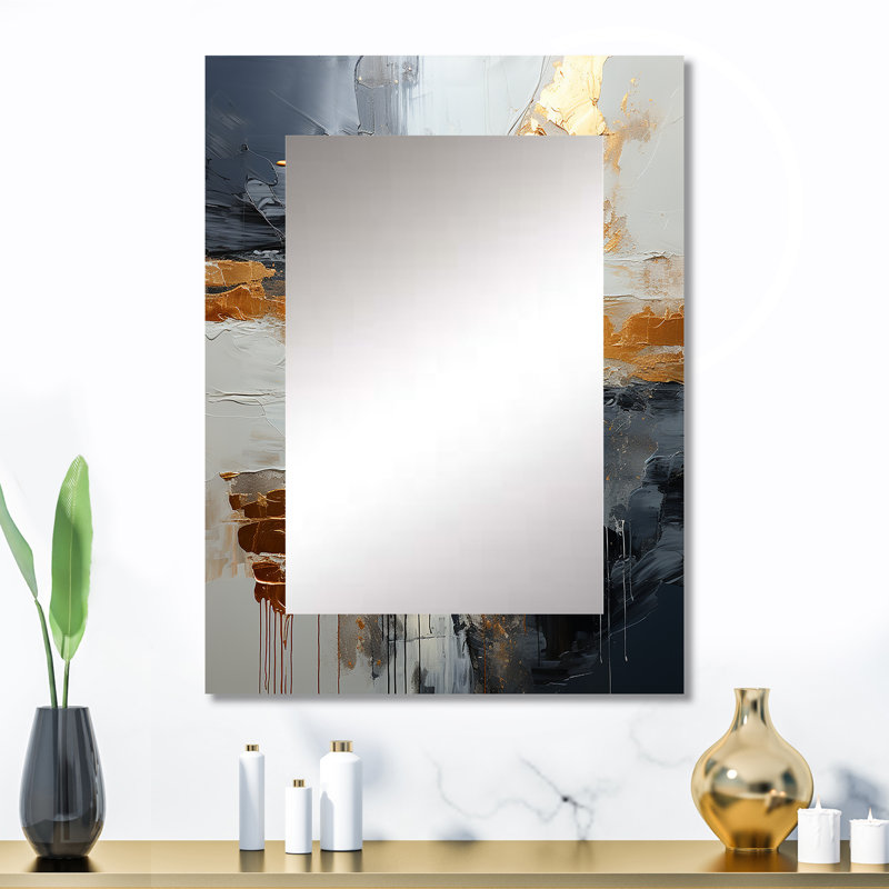 Gold and grey Modern liquid Shapes I - Shapes Unique Wall Mirror, Gold Mirror, Printed Metal Art, 32" x 24"