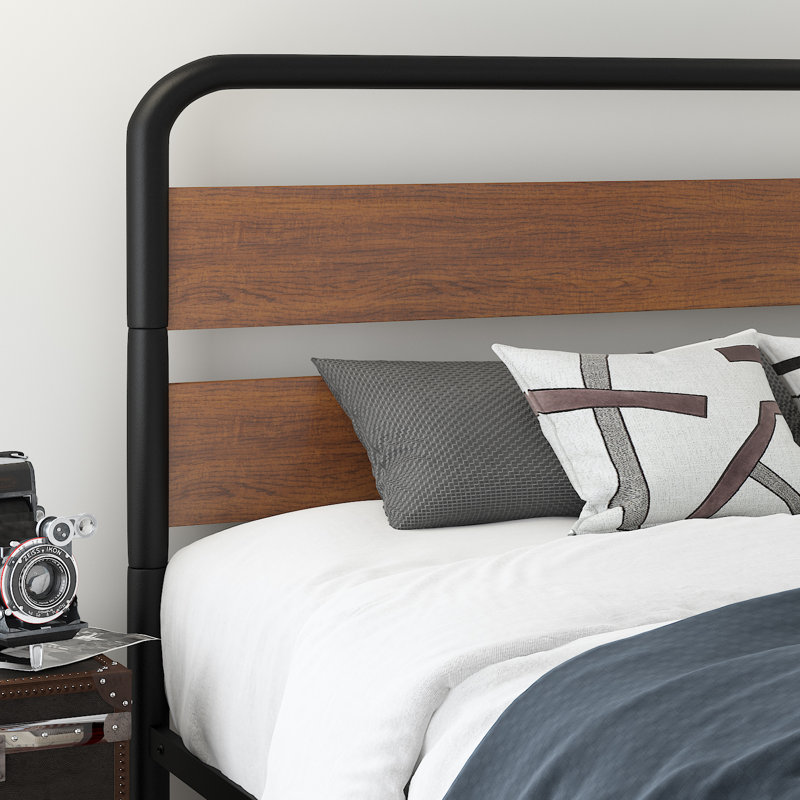 Minos Metal Bed Frame with Headboard and Footboard, Walnut, Full