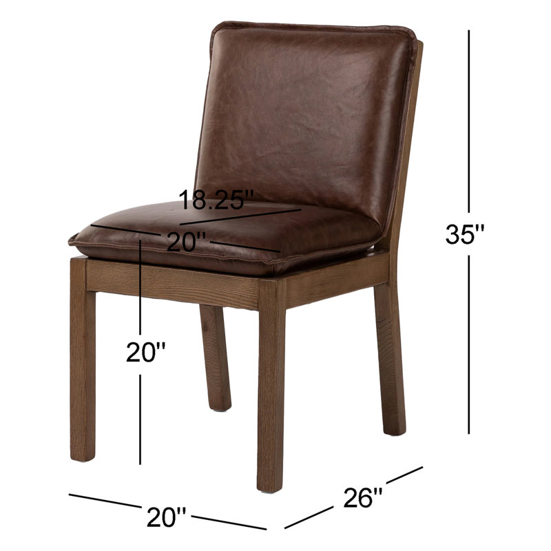 Wautoma Linen Upholstered Dining Chair in Beige, Brown Genuine Leather