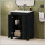 Petit meuble-lavabo de style rétro 24 po x 18 po x 34 po avec lavabo en céramique et portes à fermeture douce, parfait pour les espaces compacts