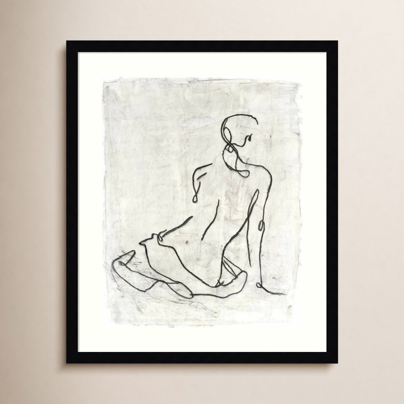 Embellished Gestural Contour I Print, 25" H x 21" W, Black Framed Paper