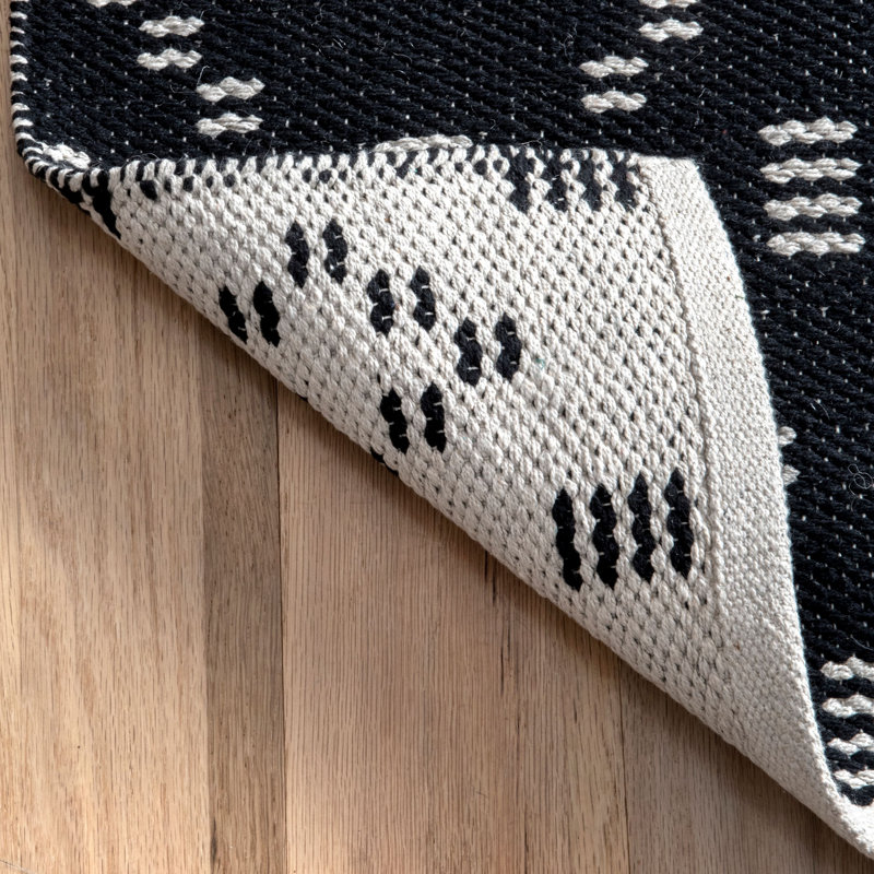 Tapis de zone noire en coton fait main à tissage plat Evenson, Rectangle 5 pi x 8 pi