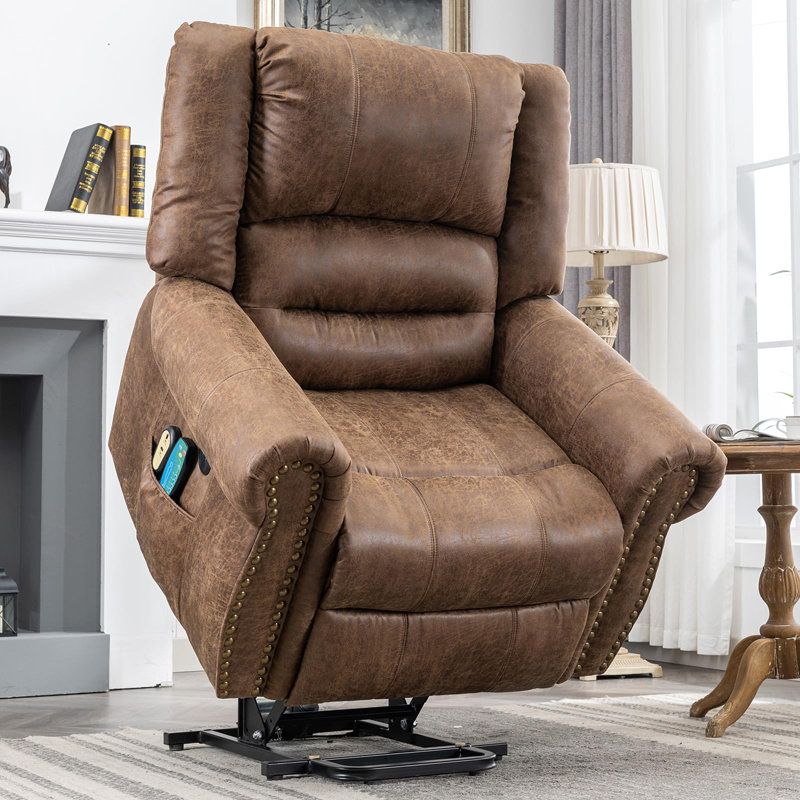 Rushun Upholstered Lift Assist Power Recliner, Brown