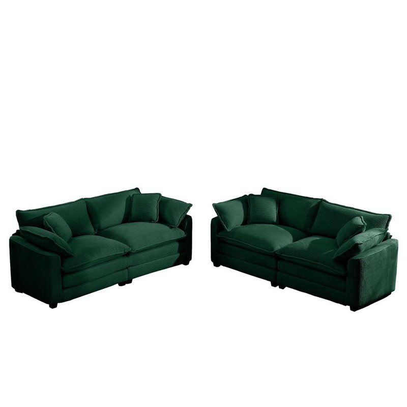 Ensemble de 2 causeuses rembourrées 80,31 po, Vert