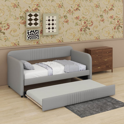 Upholstered Twin Size Daybed With Trundle And Wood Slat,Sofa Bed With Velvet Fabric Backrest & 2 Armrests