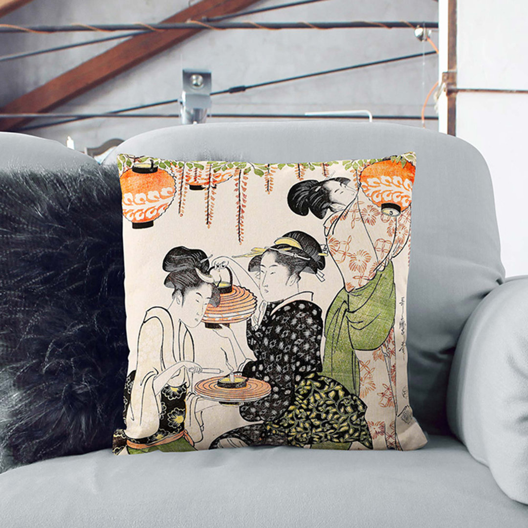 Ladies Under a Wisteria Tree by Kitagawa Utamaro Cushion with Filling