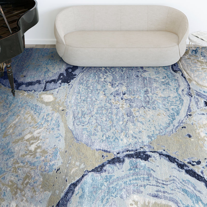 Hand-Knotted High-Quality Blue and Silver Area Rug, Rectangle 8'2" x 10'1"