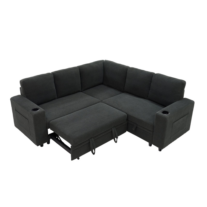 Canapé-lit modulaire coulissant avec porte-gobelets, Polyester gris foncé