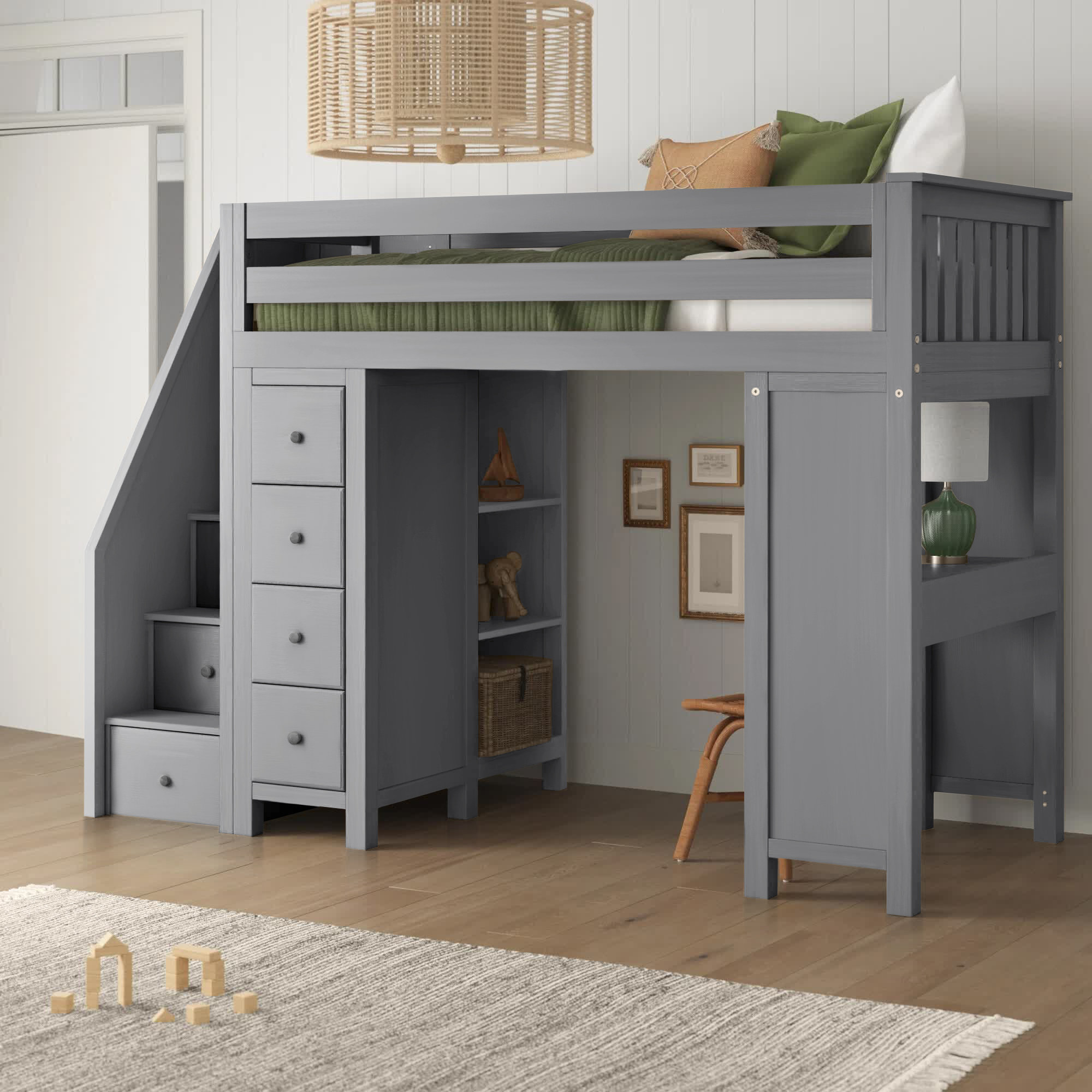 Identas Twin 8 Drawer Loft Bed with Bookcase | Sand & Stable™