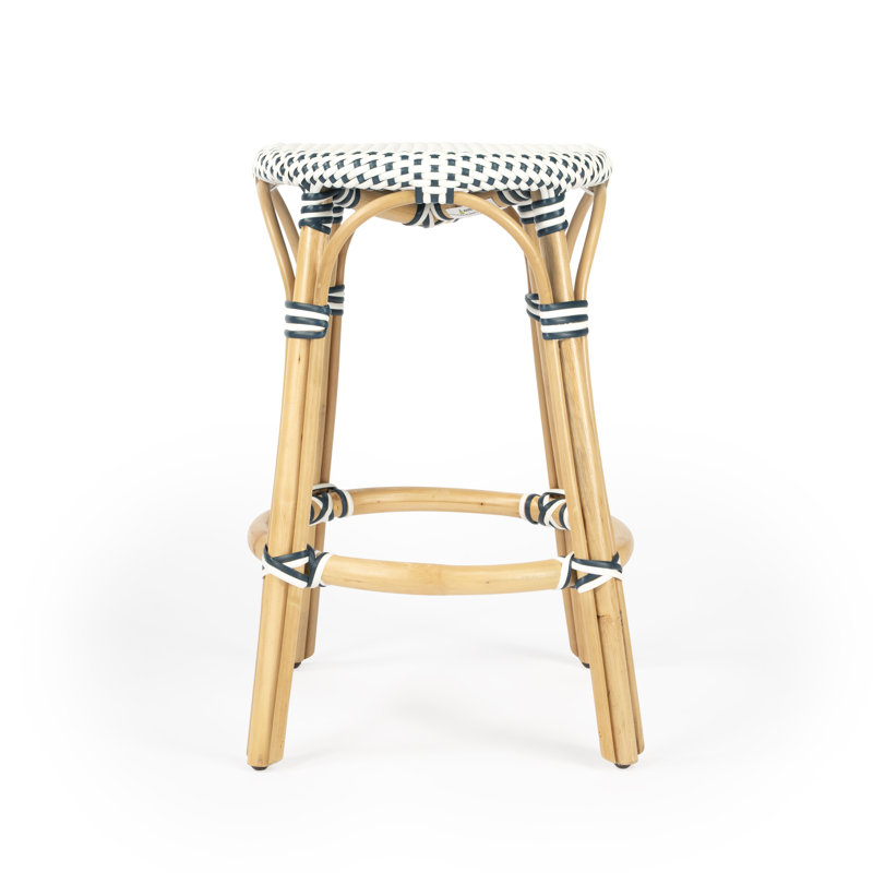 Tobias Rattan Bar Stool & Counter Stool, Counter Stool (24" Seat Height), White/Navy Dot/Natural Rattan Frame