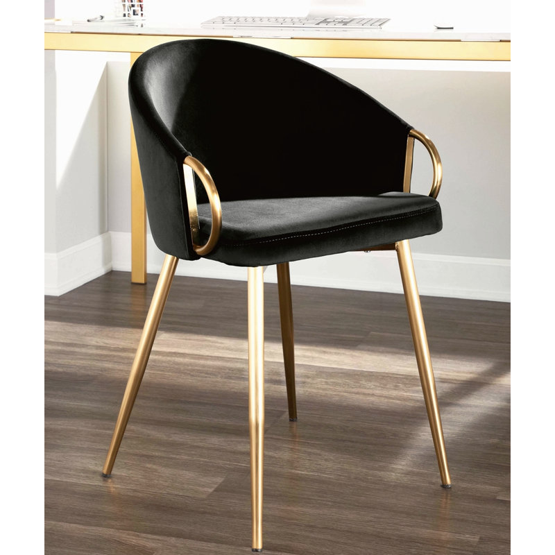 Chaise en métal et similicuir, Or, Noir