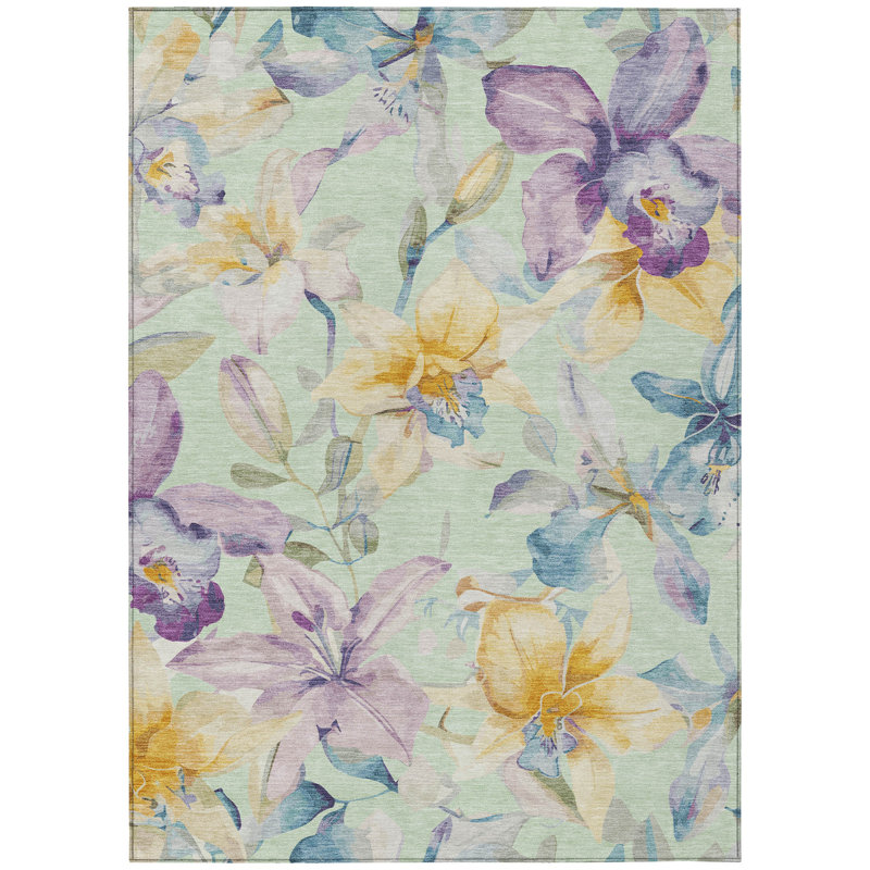 Machine Washable Indoor/Outdoor Jaramillo ACN2262 Floral Rug, Rectangle 3' x 5'