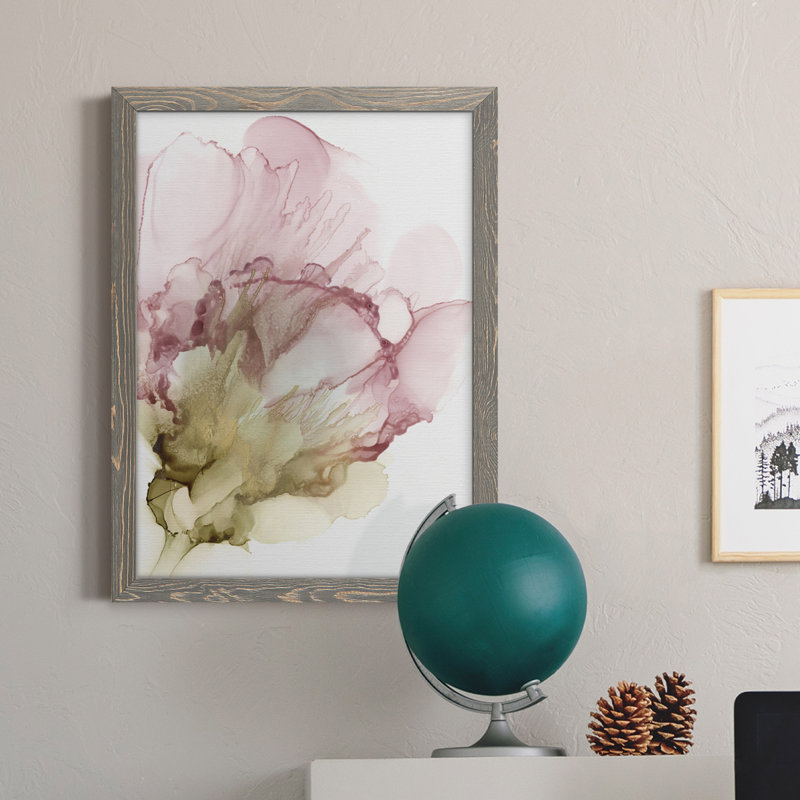 Floraison rose II, toile encadrée de qualité supérieure - prête à être accrochée, Gris, H 24 po x l 20 po x P 1 po