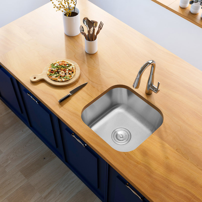 LQS 16" L x 15" W Kitchen Sink Stainless Steel Bar Sink With Sink Drain Assembly