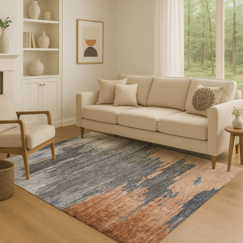 Tapis abstrait lavable à la machine Premium Premium Ansley, Rectangulaire 8 pi x 10 pi