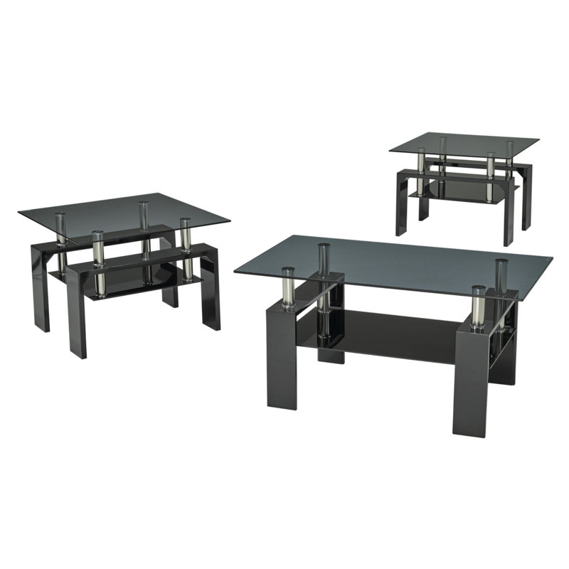 Richelle Glass Top Coffee Table, Smoke, Black